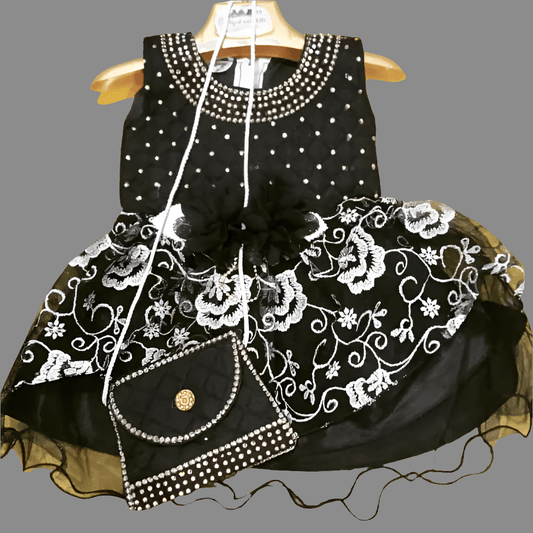 Black frock with silver embroidery work Chic and Cheeky Kids wear 