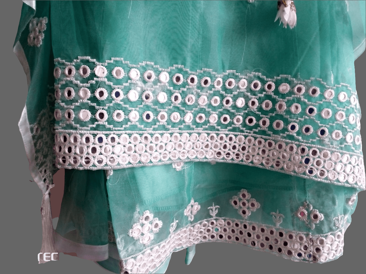 Green colour mirror work Sharara Chic and Cheeky Kids wear 