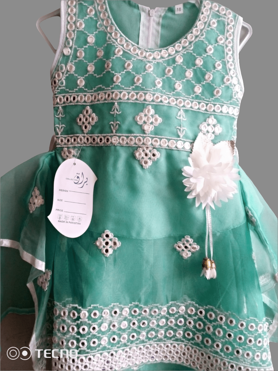 Green colour mirror work Sharara Chic and Cheeky Kids wear 